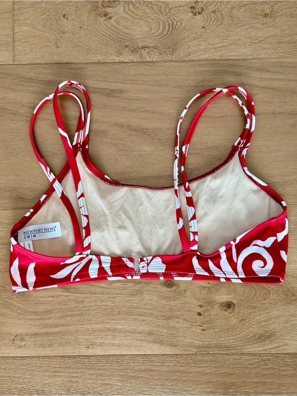 VTG Newport News Y2K Bikini Bra Top Swim Red Hibiscus Floral Hawaiian Sz 12 EUC - Picture 3 of 7